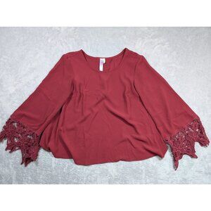 Alya Blouse Womens Size Small Red Long Sleeve Laced Open Back Mature Minimalist